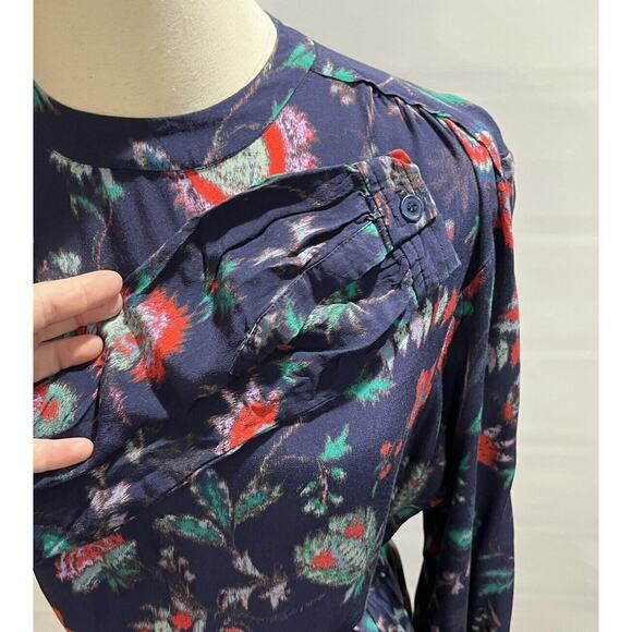Derek Lam A-Line Navy Floral Print Long Sleeve Belted Mini Dress Sz 38/Sm - Picture 10 of 16